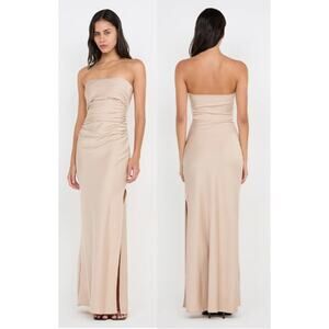 NWT Bec + Bridge Eternity Strapless Ruched Maxi Dress Sand Women's Size US 6